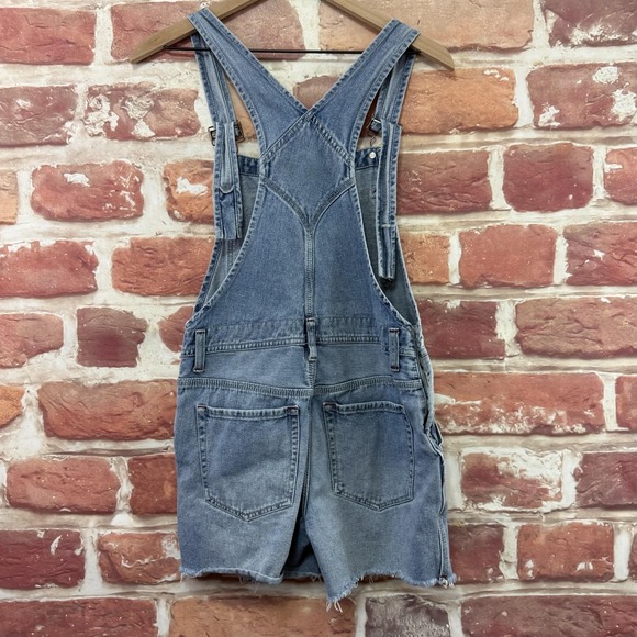 Free People Shorts Jumpsuit Overalls Women's 24 Blue Denim Bib Shortalls Cutoffs - Picture 4 of 9